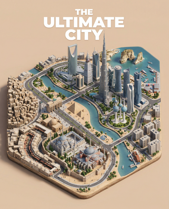 كيف تعمل نفس الفكرة (مدينة 3D مدموجة) بأي أداة AI